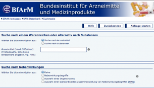 Screenshot der Online-Datenbank für Nebenwirkungen bei Medikamenten - apotheken-wissen.de